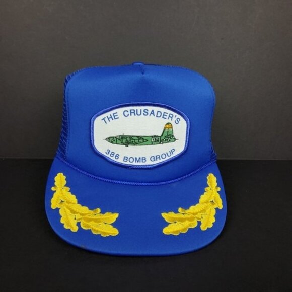 Vintage Mohr's The Crusader's 386 Bomb Group Military Blue Snapback Hat Meshback - Picture 1 of 7
